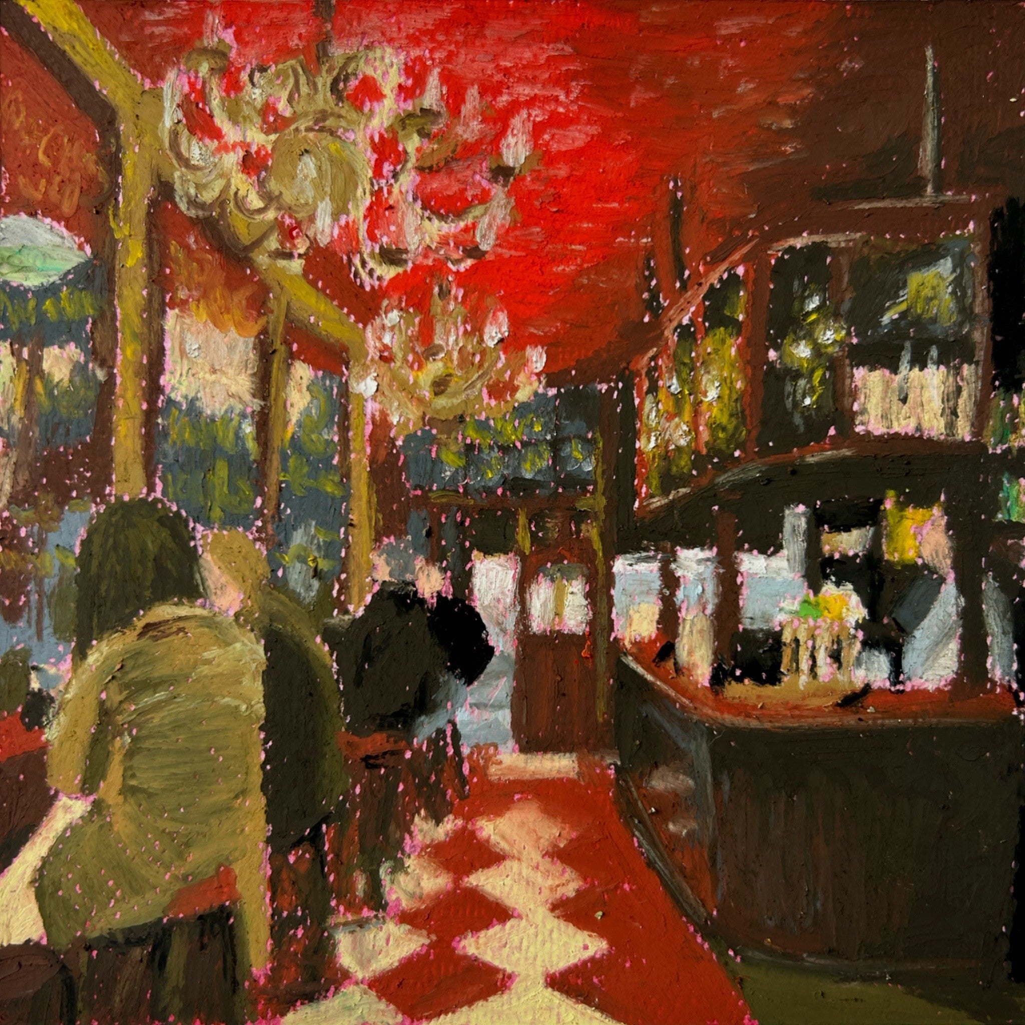 Oil Pastel Drawing of the Dog and Duck, Soho